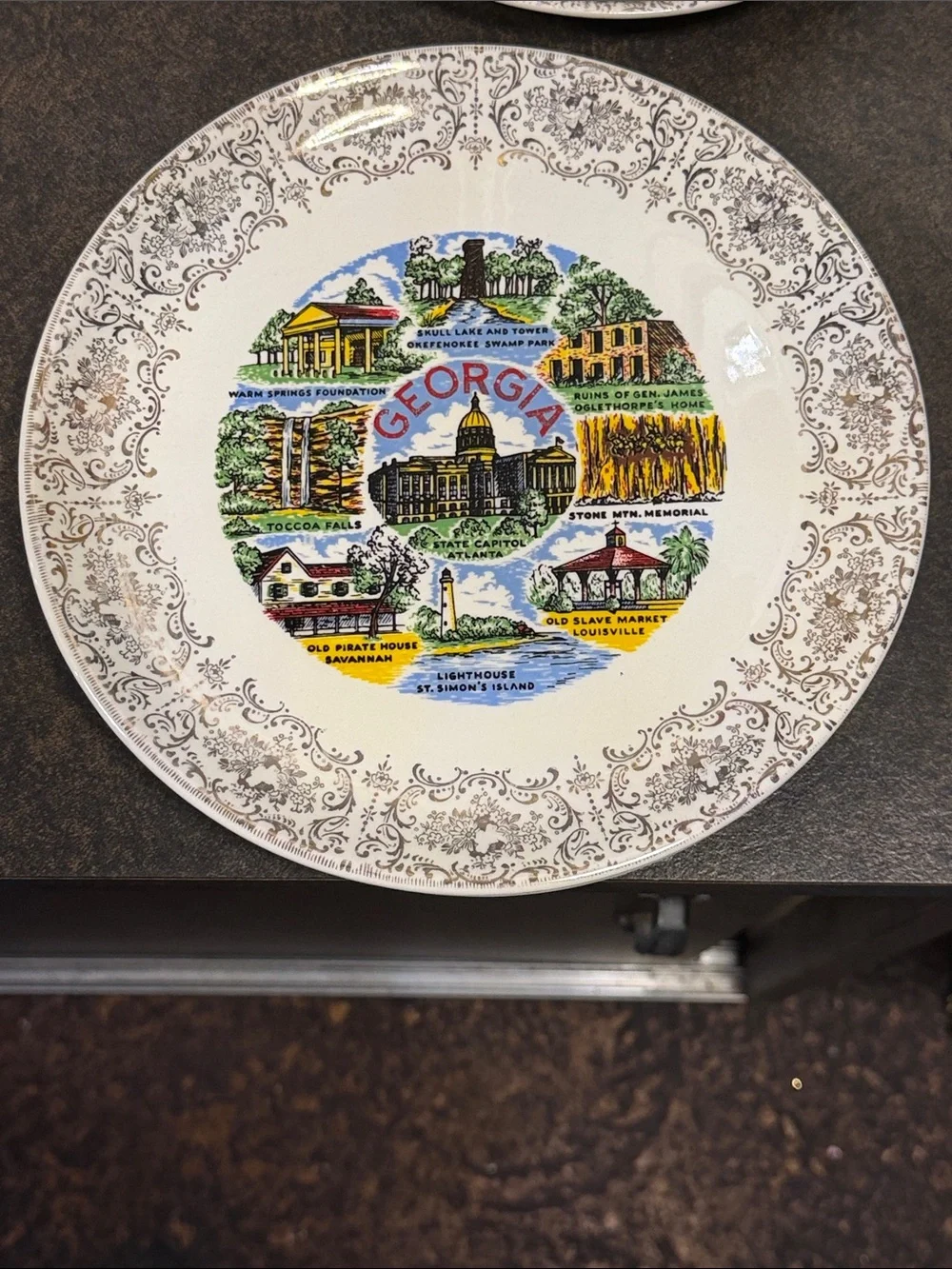 Georgia Souvenir Decorative Plate - White with Multicolor Scenic Design